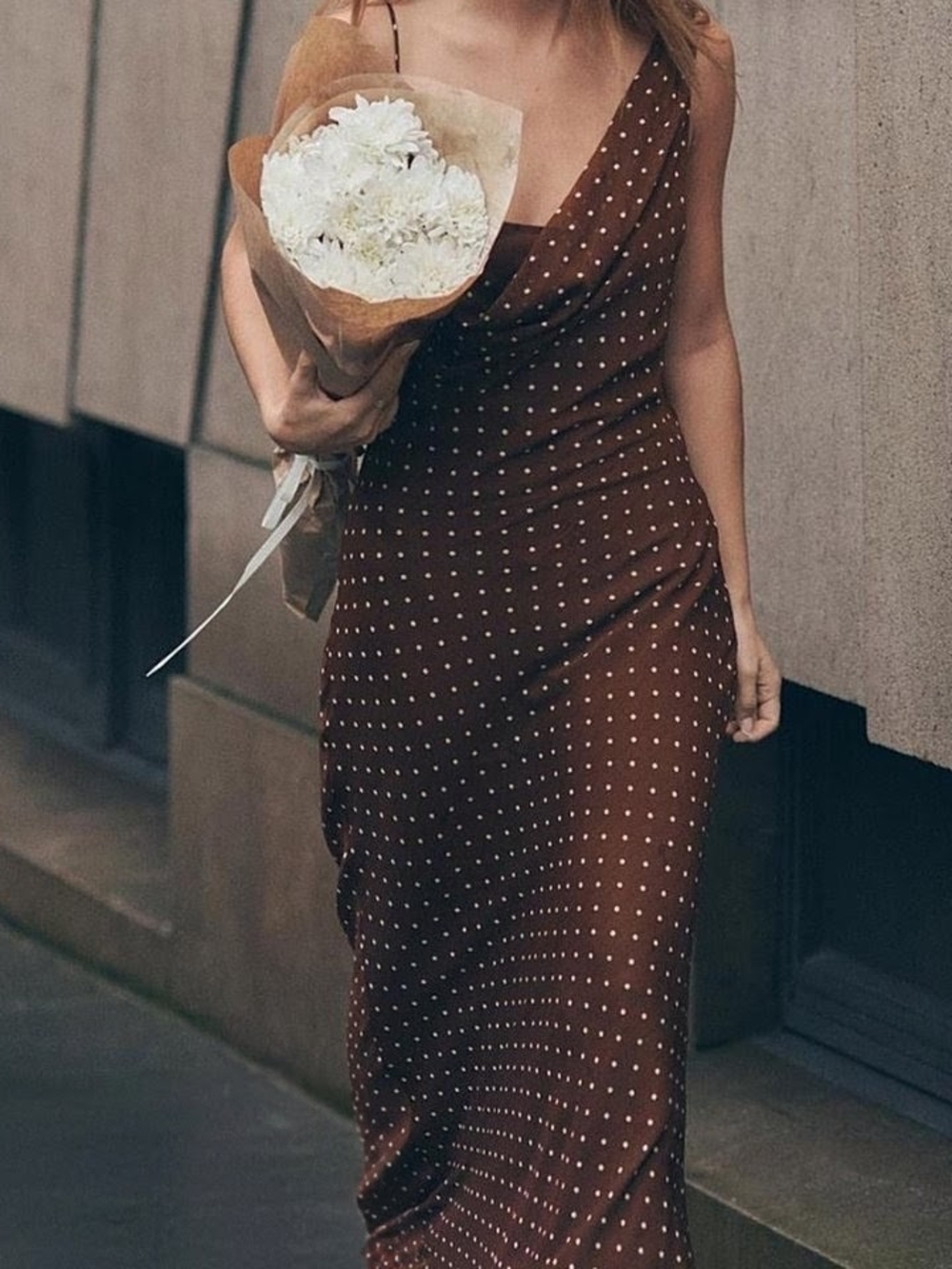 Zara Brown Polka Dot Cowl Neck Maxi Dress